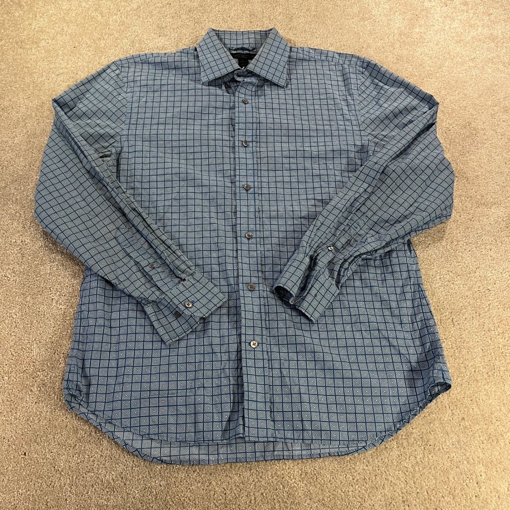 Express Design Studio Button Up Mens Large Blue Geometric Modern Fit